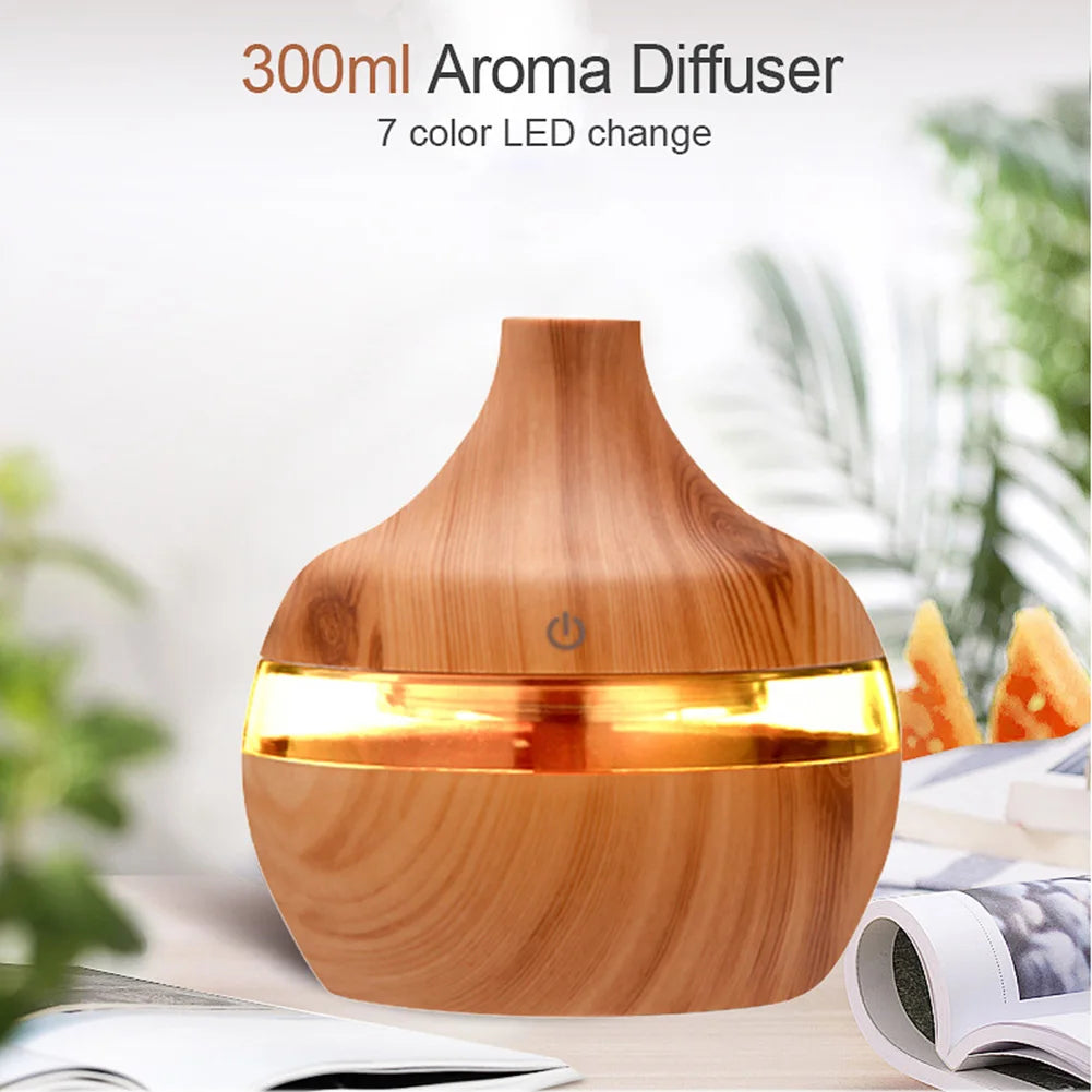 300mL Aroma Essential Oil Diffuser Wood Grain Air Humidifier