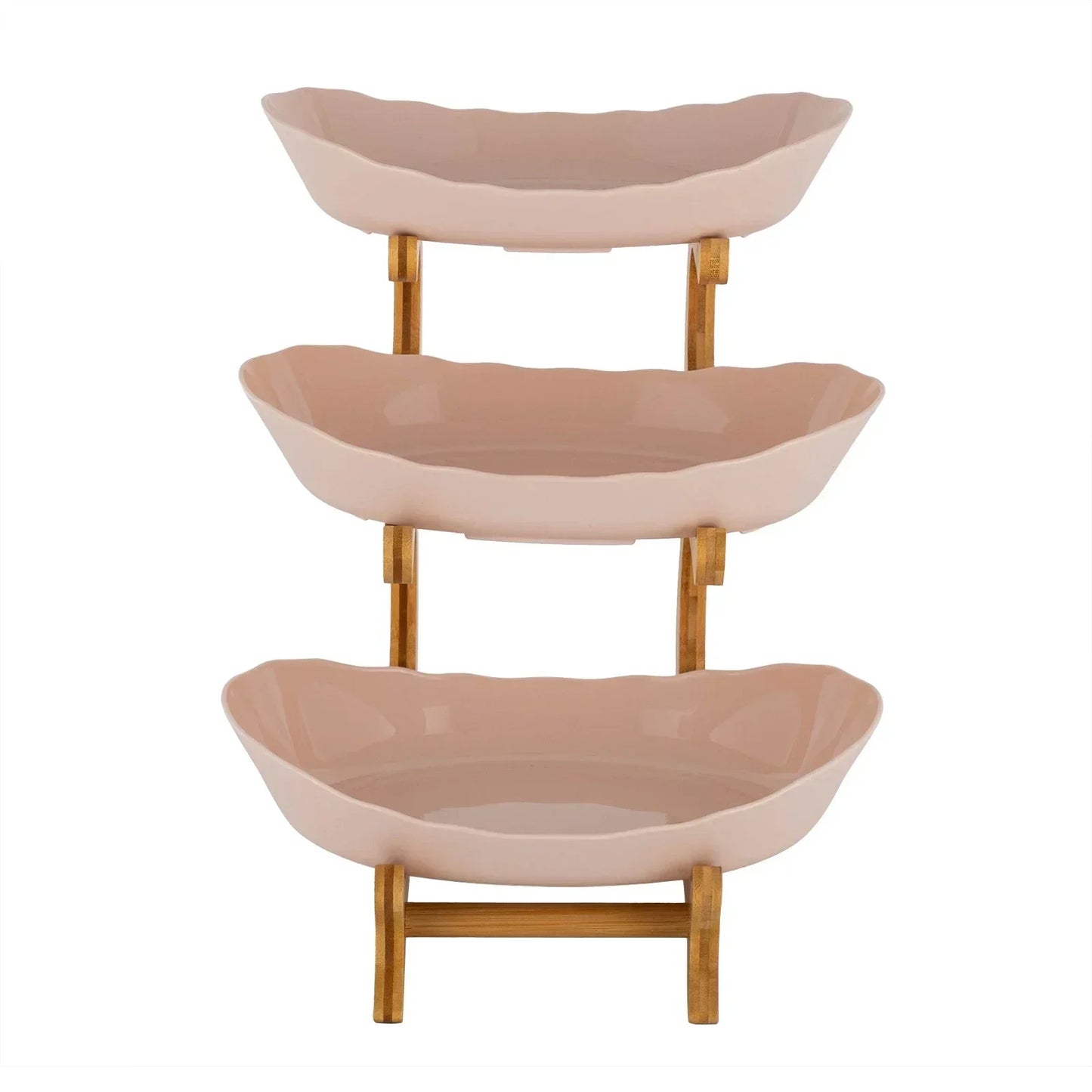 3 Tier Plastic Fruit Bowl W|Bamboo Countertop Stand,