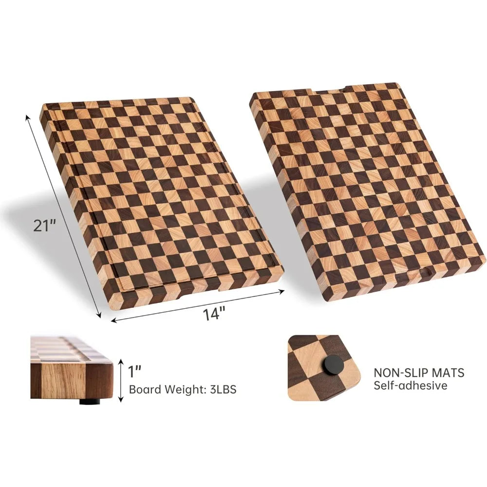 Extra Large Chopping Board for Stovetop, Checkered Acacia Wood 20" x 15" x 1"