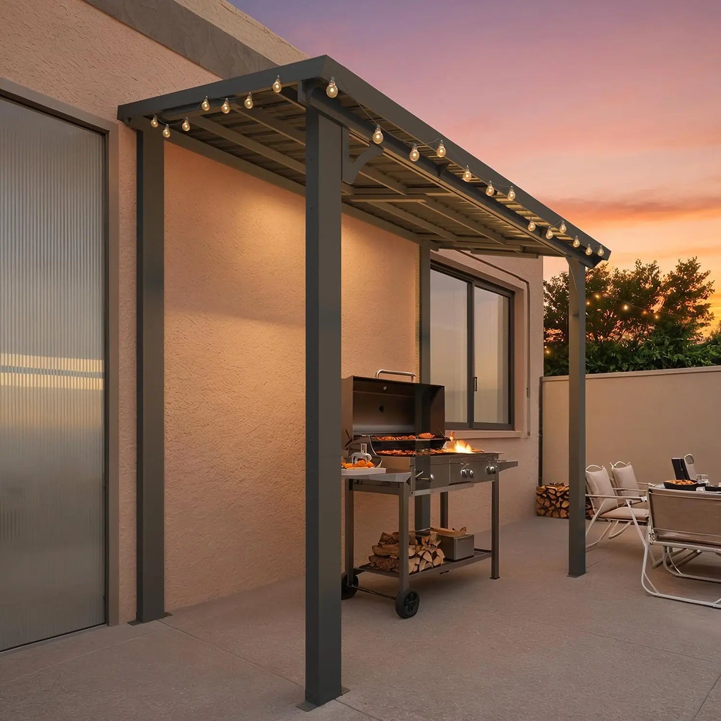 5' X 8' Outdoor Hardtop Grill Gazebo, Wall-Mounted