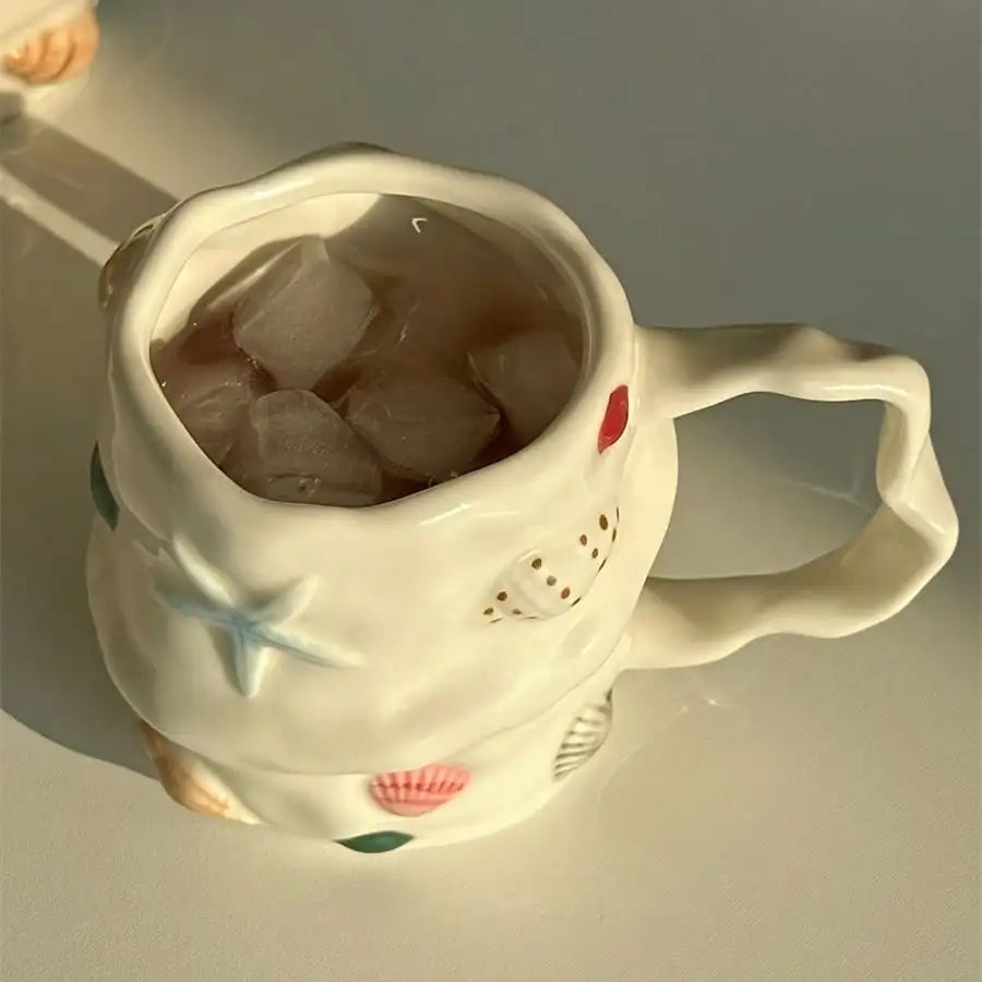 Handmade Ceramic Mug With 3D Shell Design -