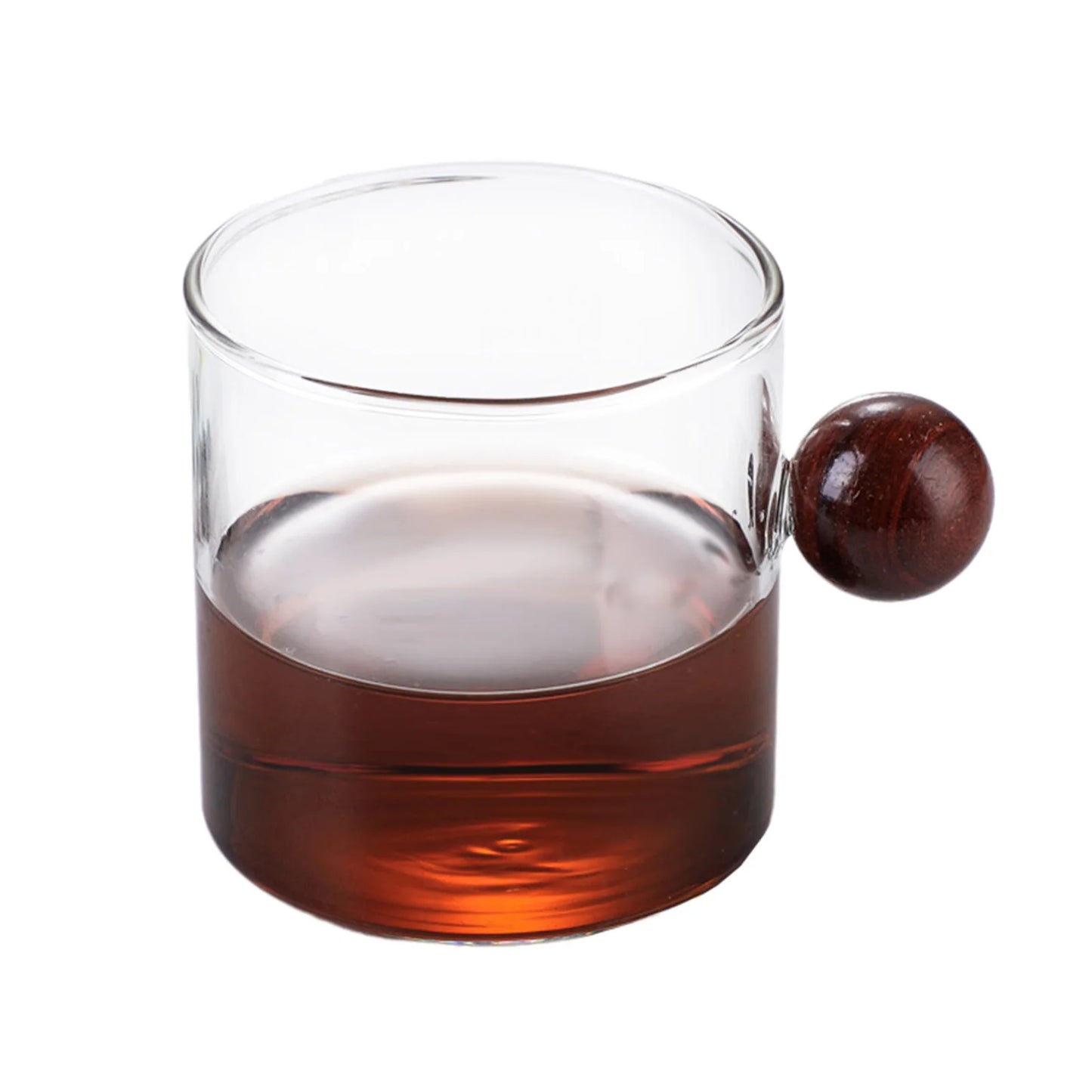 Colorful Glass Coffee Mugs With Wooden Ball Handle 120/200ml