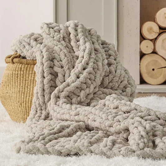 Chunky Knit Throw  - 100% Hand Knitted, 5.06 lbs Chenille