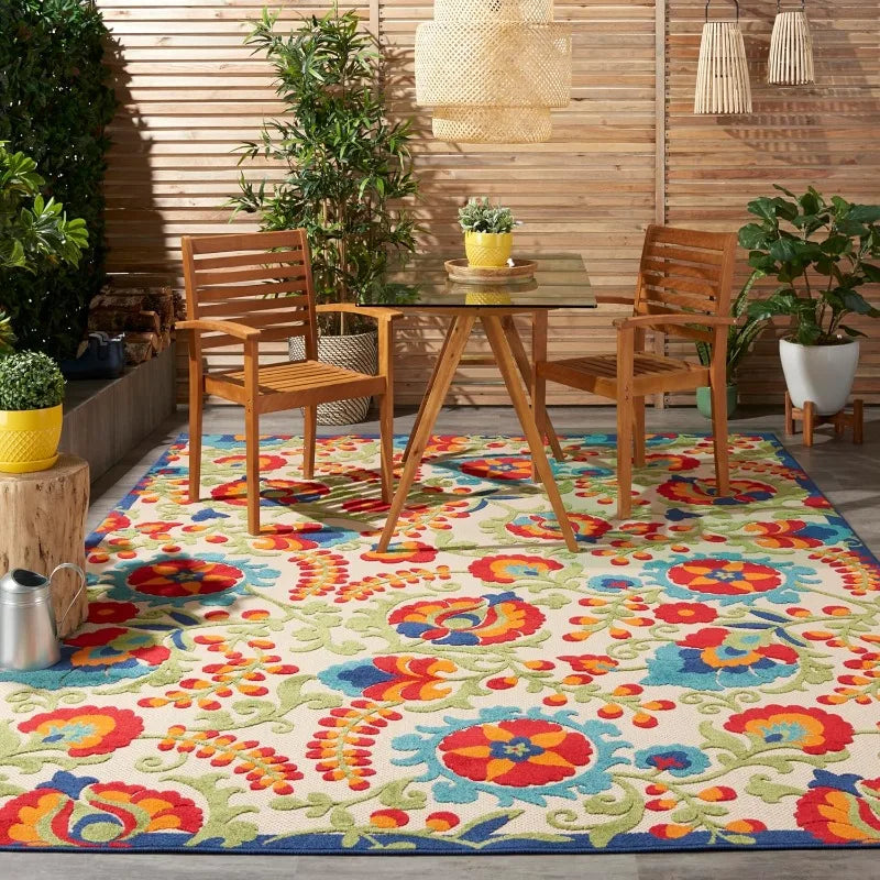 Indoor/Outdoor Multicolor 7'10'' x 10'6'' Area--Rug, Easy--Cleaning, Non Shedding