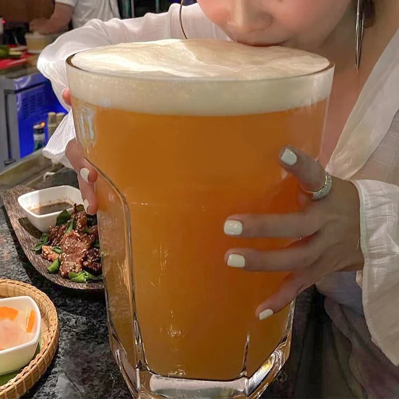 Large Glass Beer Mug Ultra High Capacity Hexagonal Beer Cup