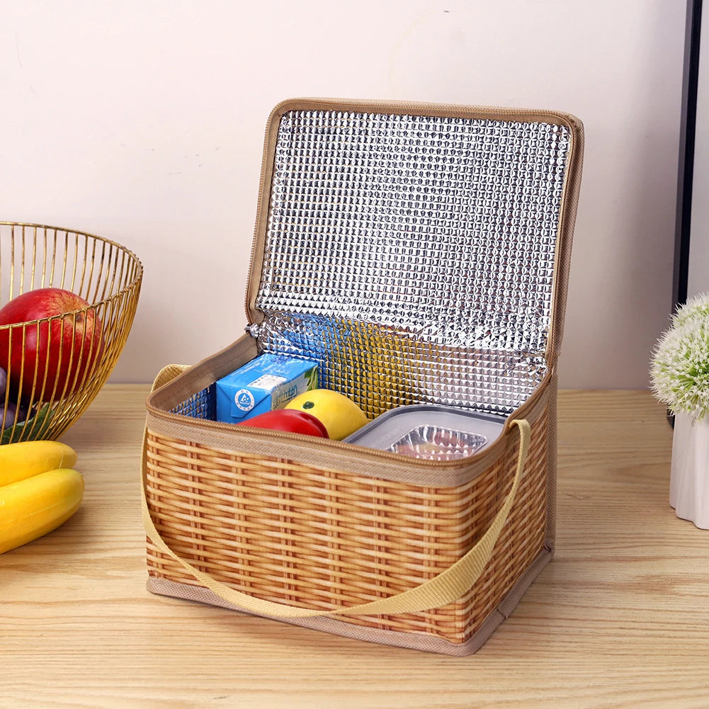 Portable Wicker Rattan Outdoor Camp Picnic Bag Basket