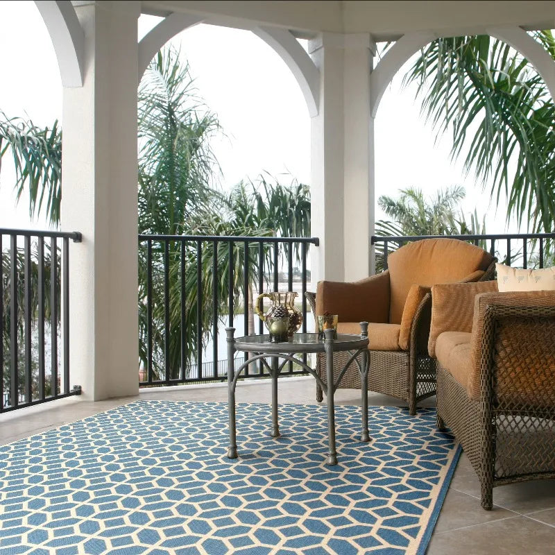 Geometric Indoor/Outdoor Area Rug, Blue/Creme, 2'2" x 4'