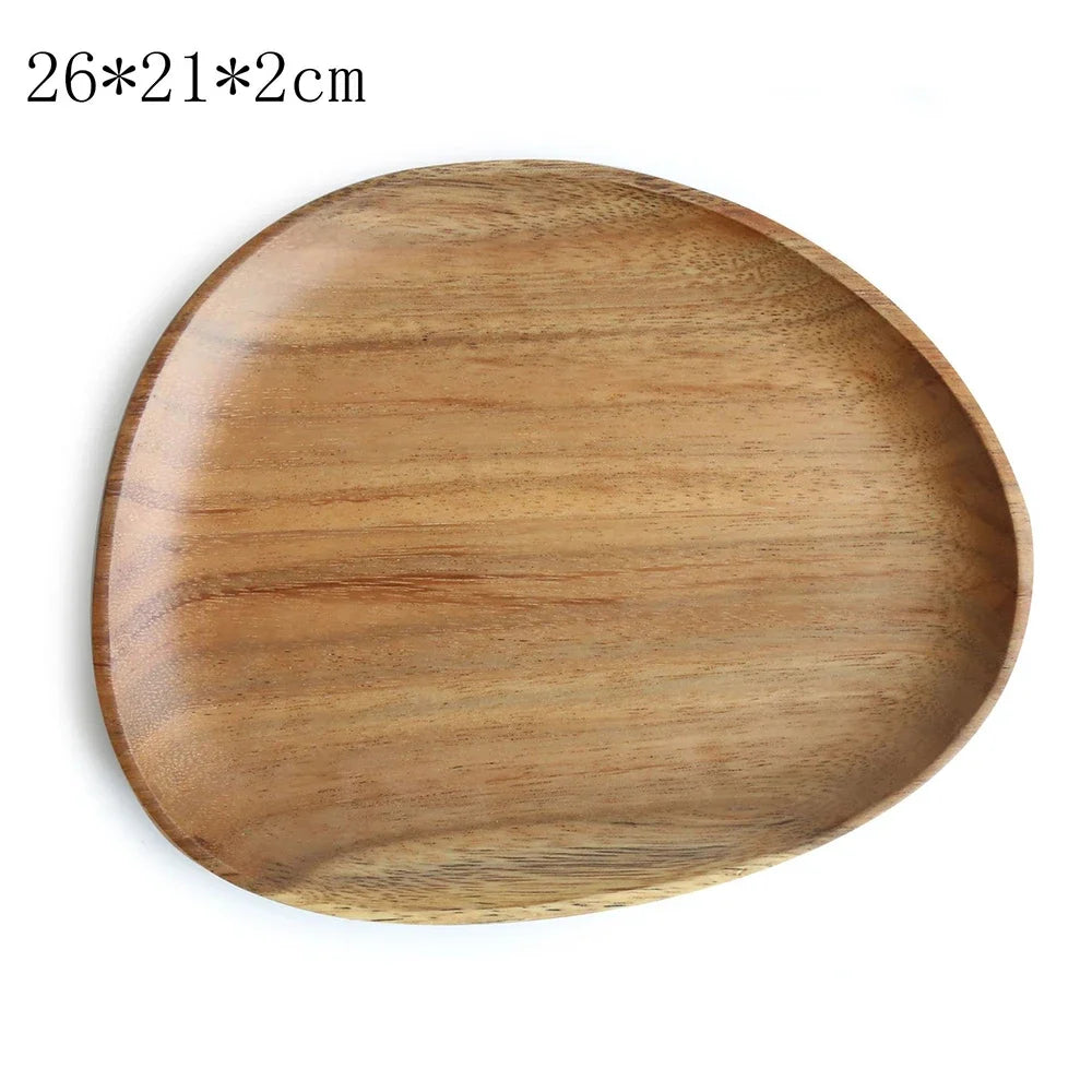 Walnut & Acacia Irregular Oval Solid Wood Dinner Plate