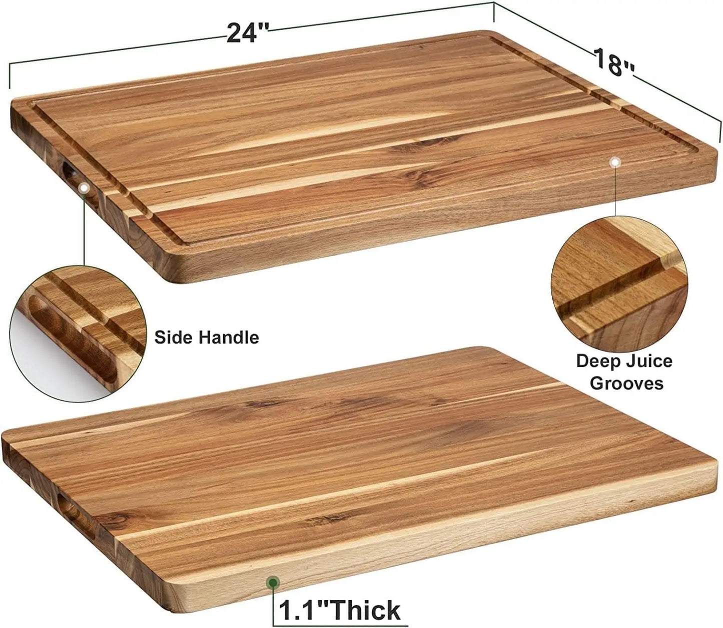 Acacia Wooden Cutting Board  Thick Chopping Board With Side Handles
