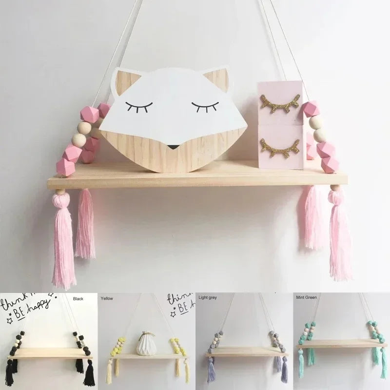 Nordic style colorful tassel wooden Wall Shelf Wall