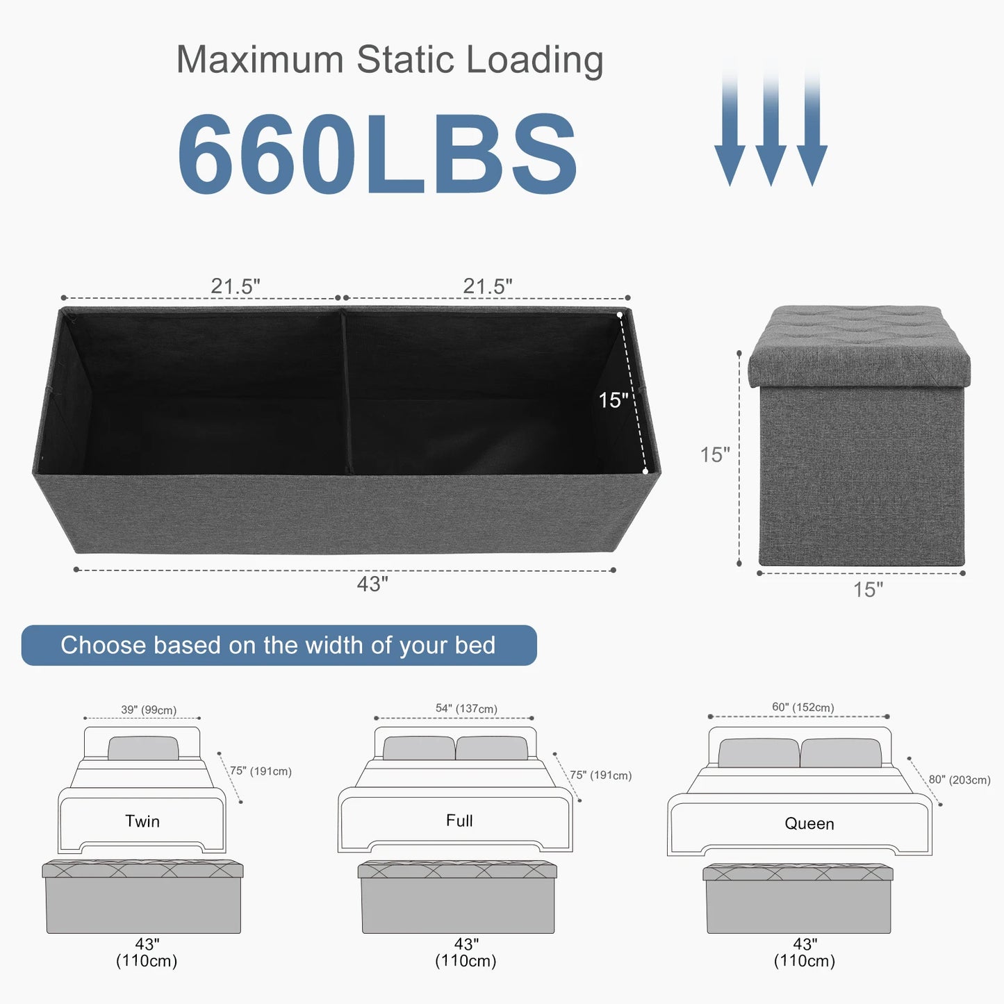 JHK Folding Storage Ottoman Bench Hidden Storage Footstool