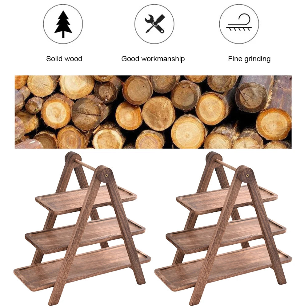 2Pcs Wooden Serving Platter 3 Tier