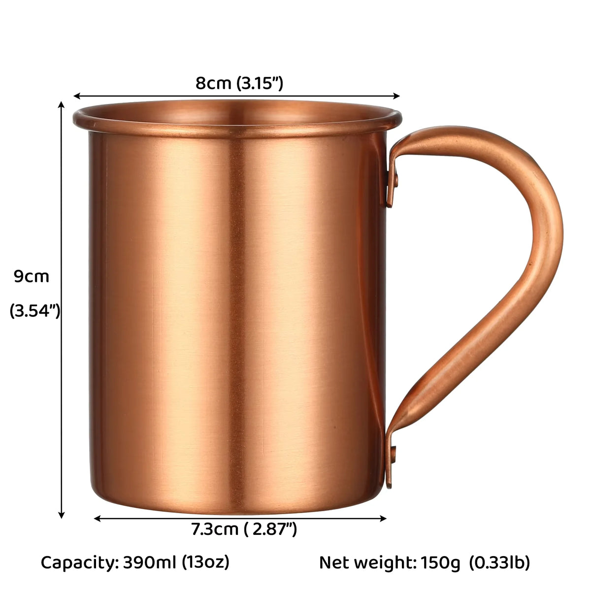 400ml 13.3oz 100% Copper Moscow Mule Mug