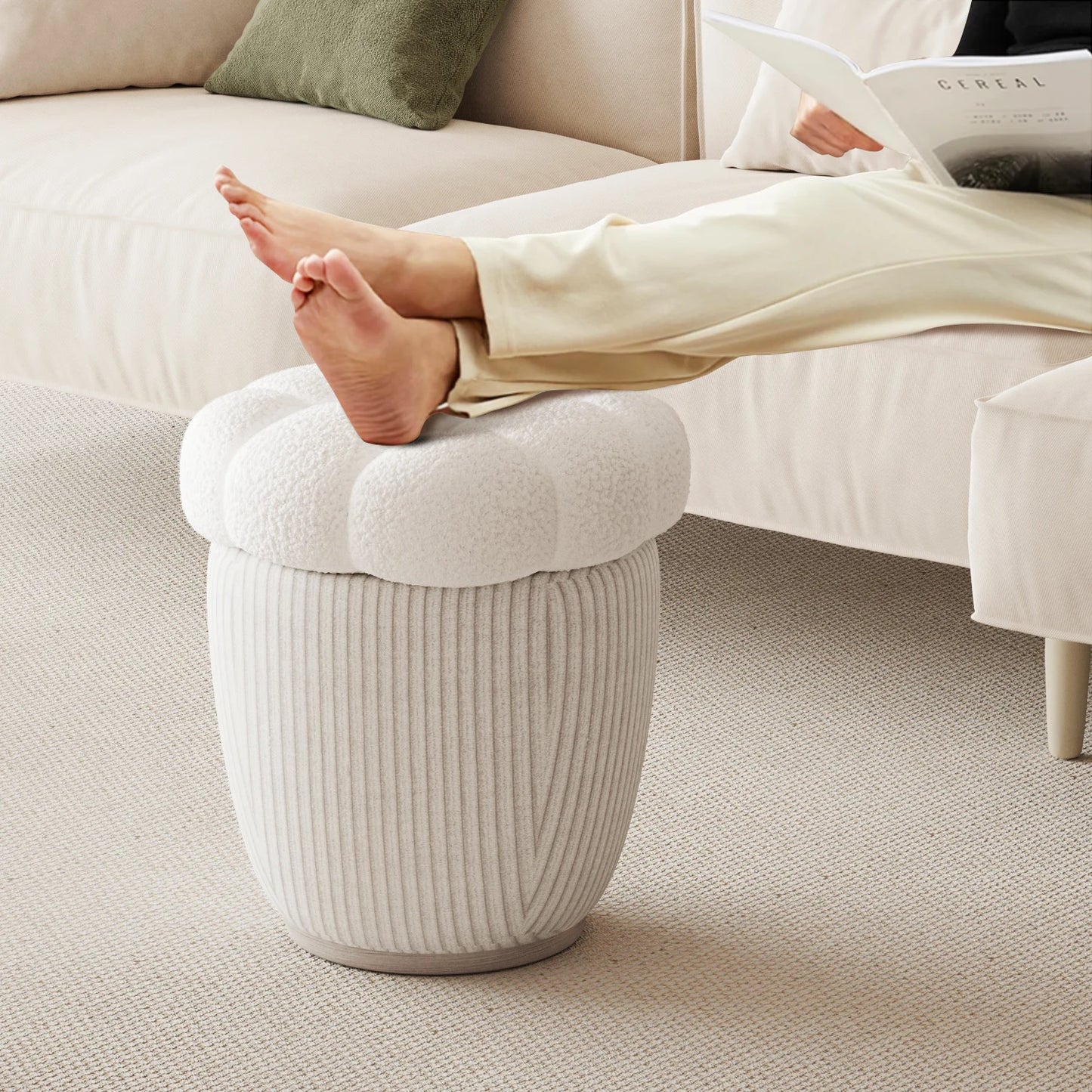 Cloud Cashmere Cake Storage Stools ＆Ottomans, Round 17.7"