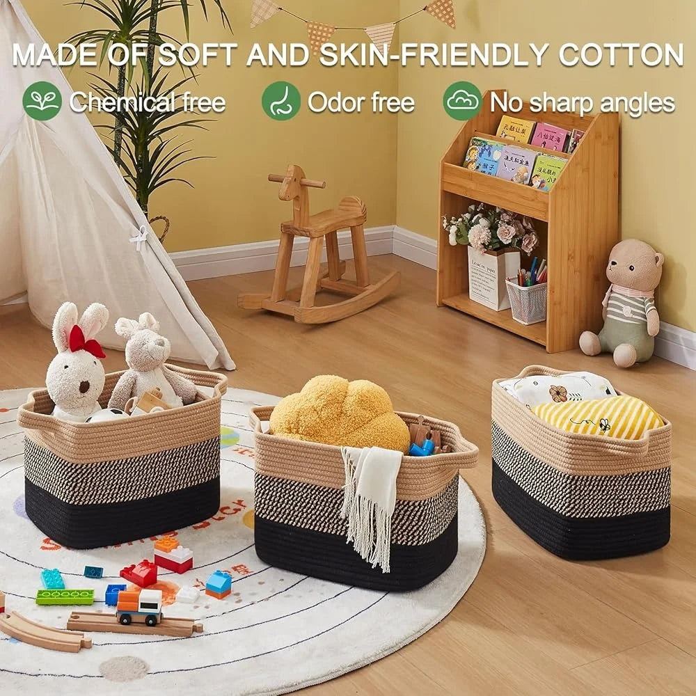 Woven Storage Baskets Cotton Rope Baskets  Pack of 3