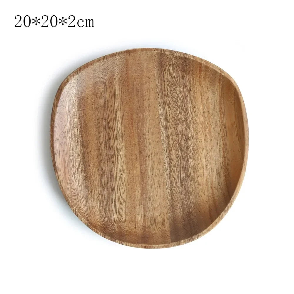 Walnut & Acacia Irregular Oval Solid Wood Dinner Plate