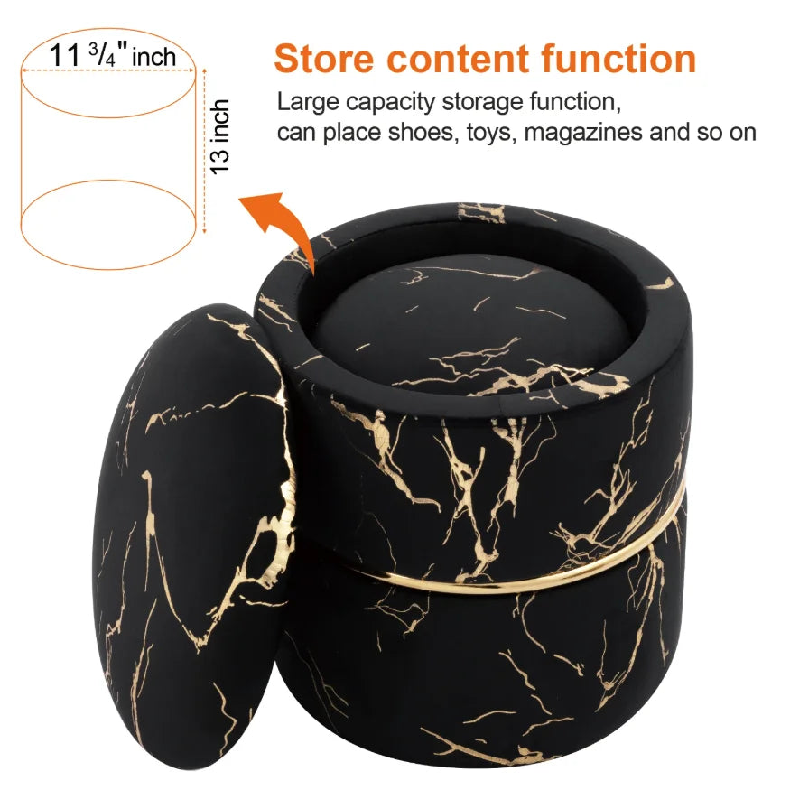 Pack Of 2 Black Round Bronzing Storage Ottoman
