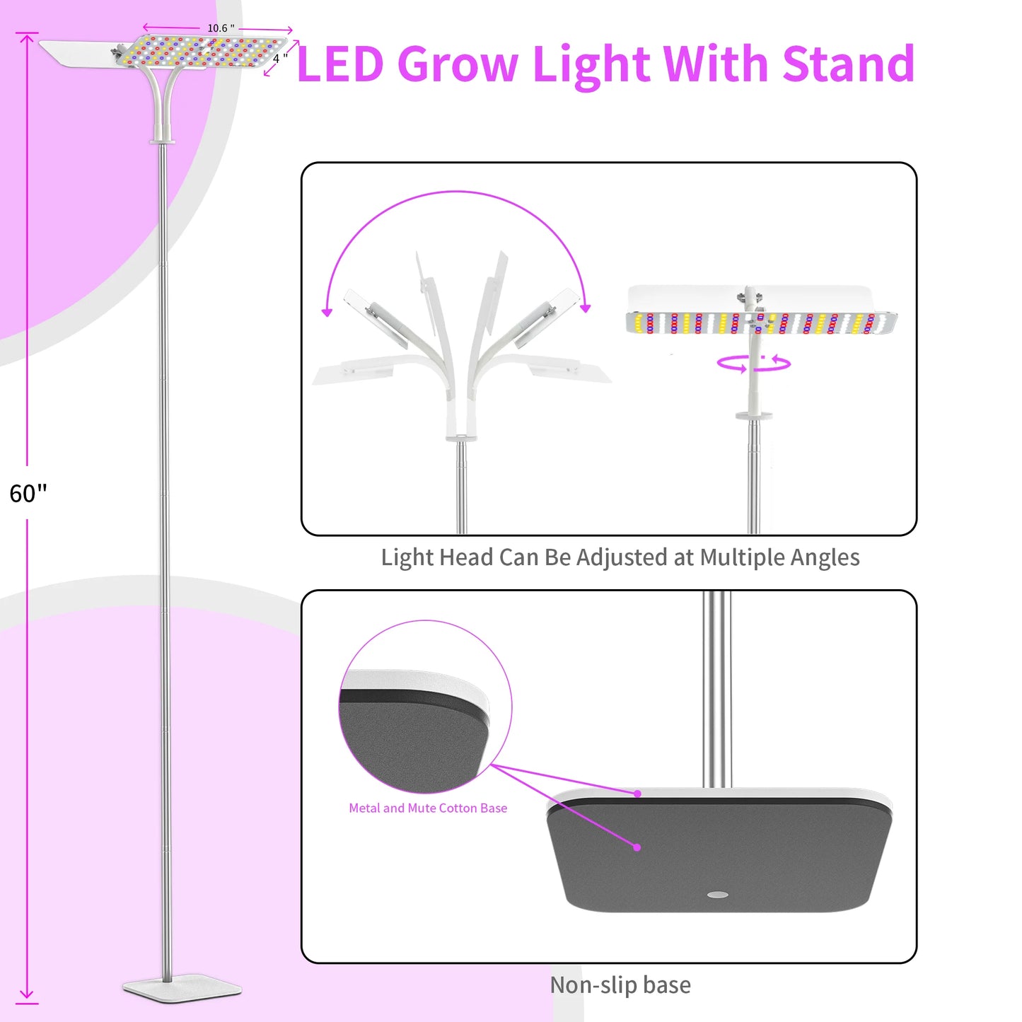 Grow Lights with Stand, Double Head, Full Spectrum LED for Indoor Plants, 240 Leds, 4 Dimmable Levels,