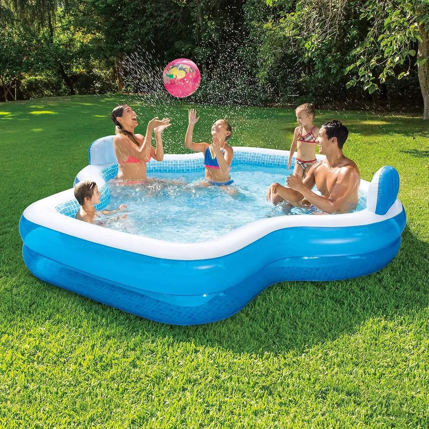 Outdoor Hot Tubs Family Pool 10 Feet Long with 2 Inflatable Seats and Backrests