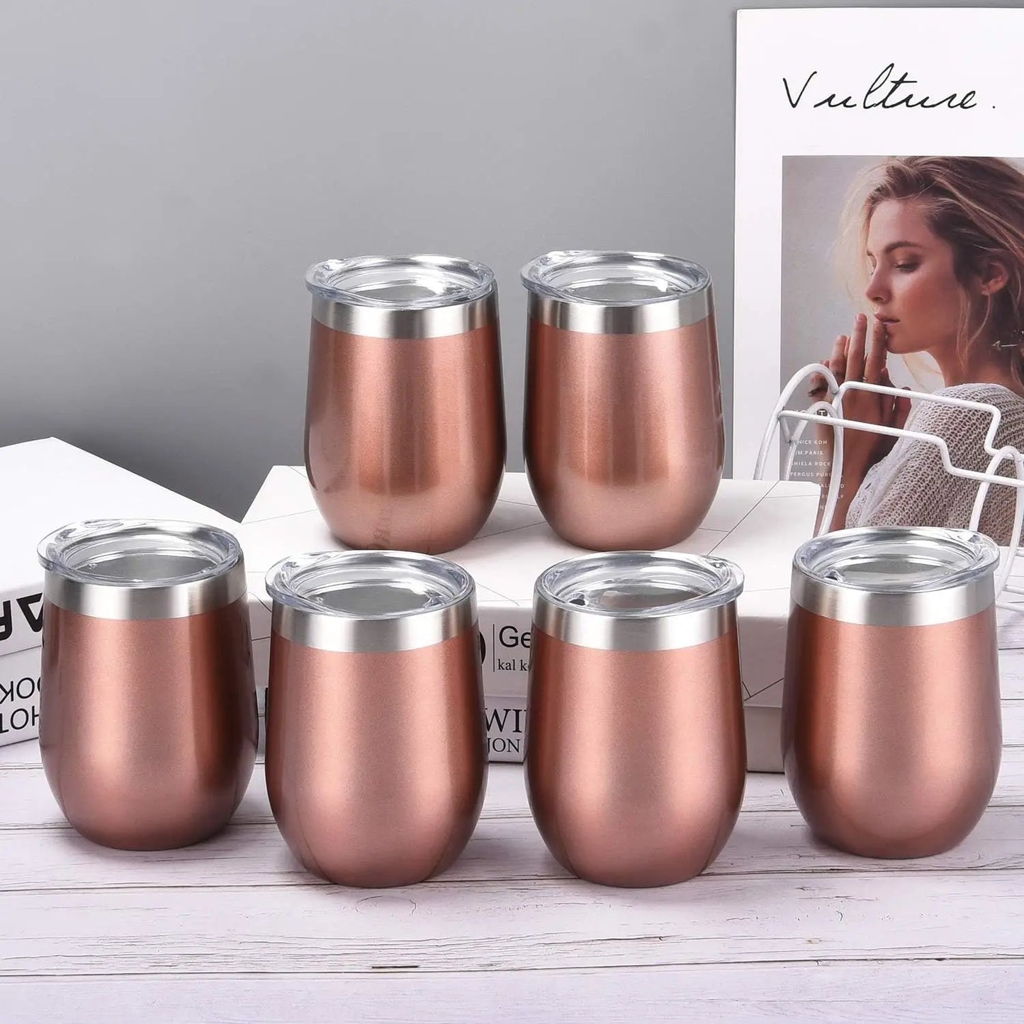 6 Pack 12Oz Stainless Steel Stemless Wine Tumbler Wine Glasses