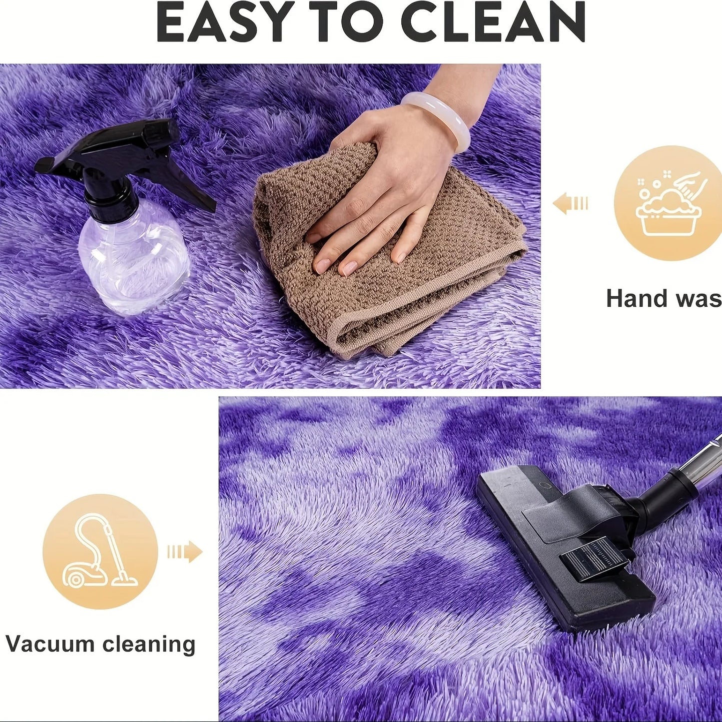 Tie Dye Purple Soft Plush Non-Slip Area Rug with 4 Area Rug Stickers,