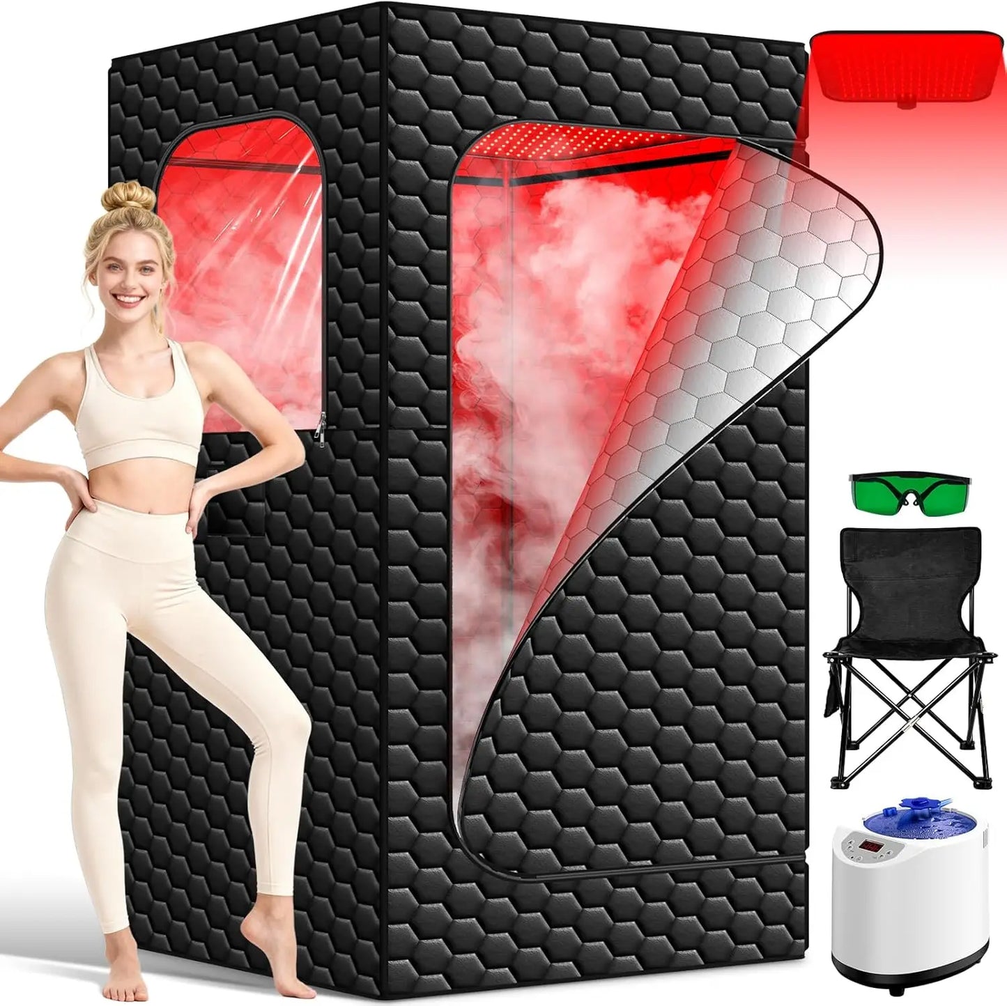 Portable Infrared Sauna with Red Light Therapy, 160 LEDs,