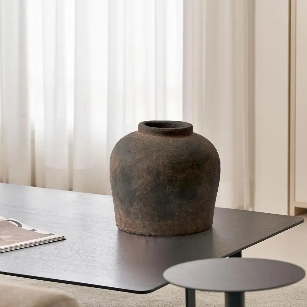 Eleventh-Inch Zen-Inspired Brown Ceramic Vase