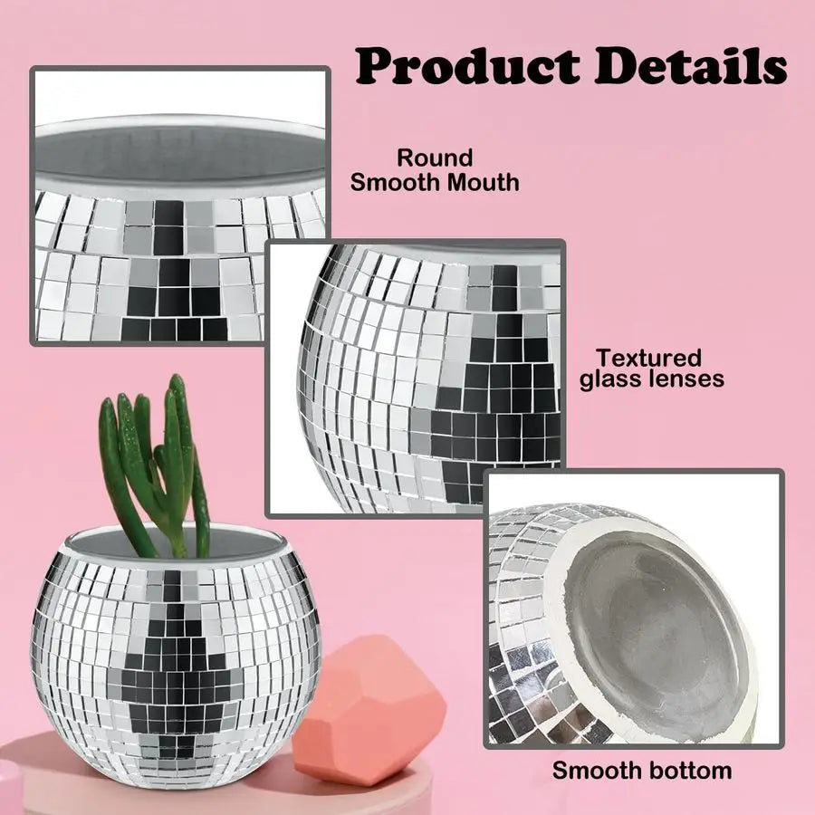 PCS Silver Disco Ball Vase,Glass  Planter Candle Holder Vase