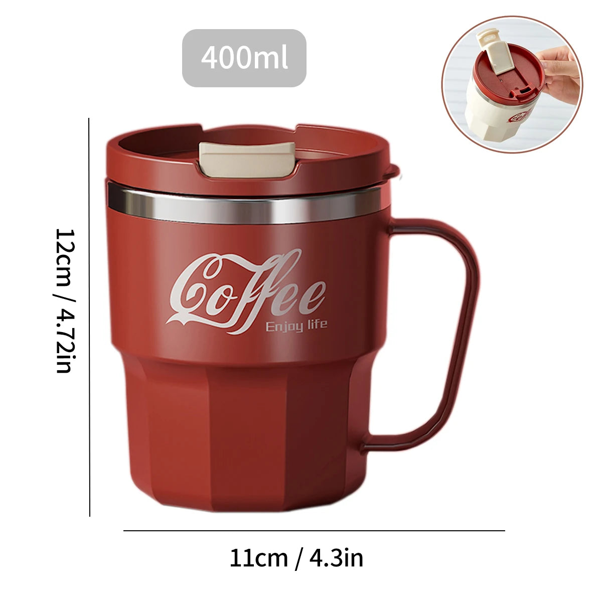 304 Stainless Steel Double Wall Insulated Coffee Cup With Handle