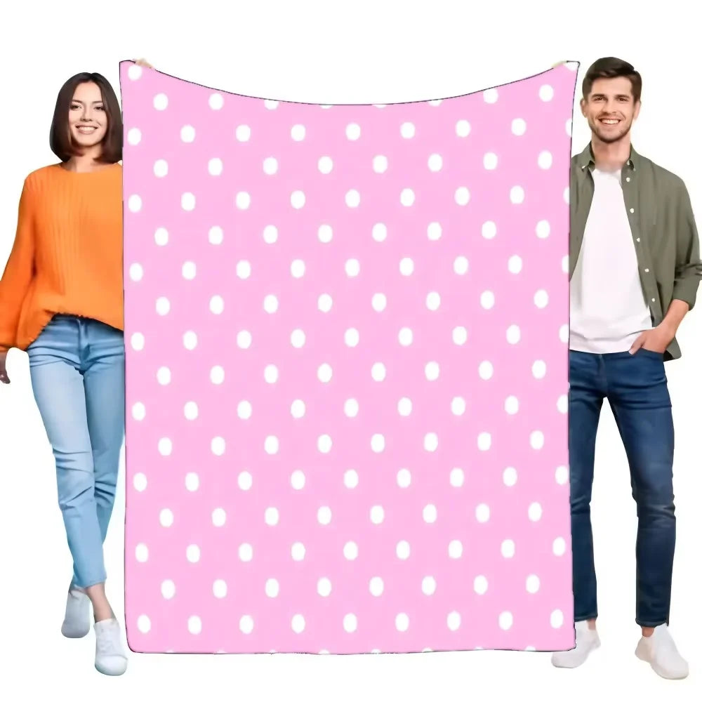 Pink Polka Dot Blanket Soft Cozy Sofa Throw Lightweight