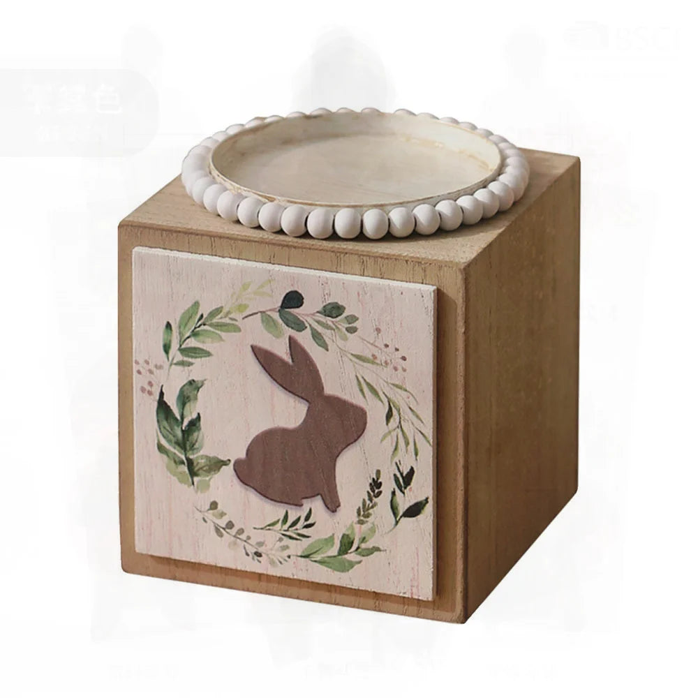 Artistic Wooden Square Candlestick  Little Grass Rabbit