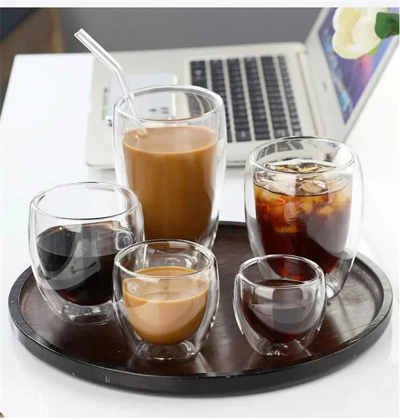 5 Sizes Double Wall Insulated Glass Cup Clear Espresso Coffee Mugs