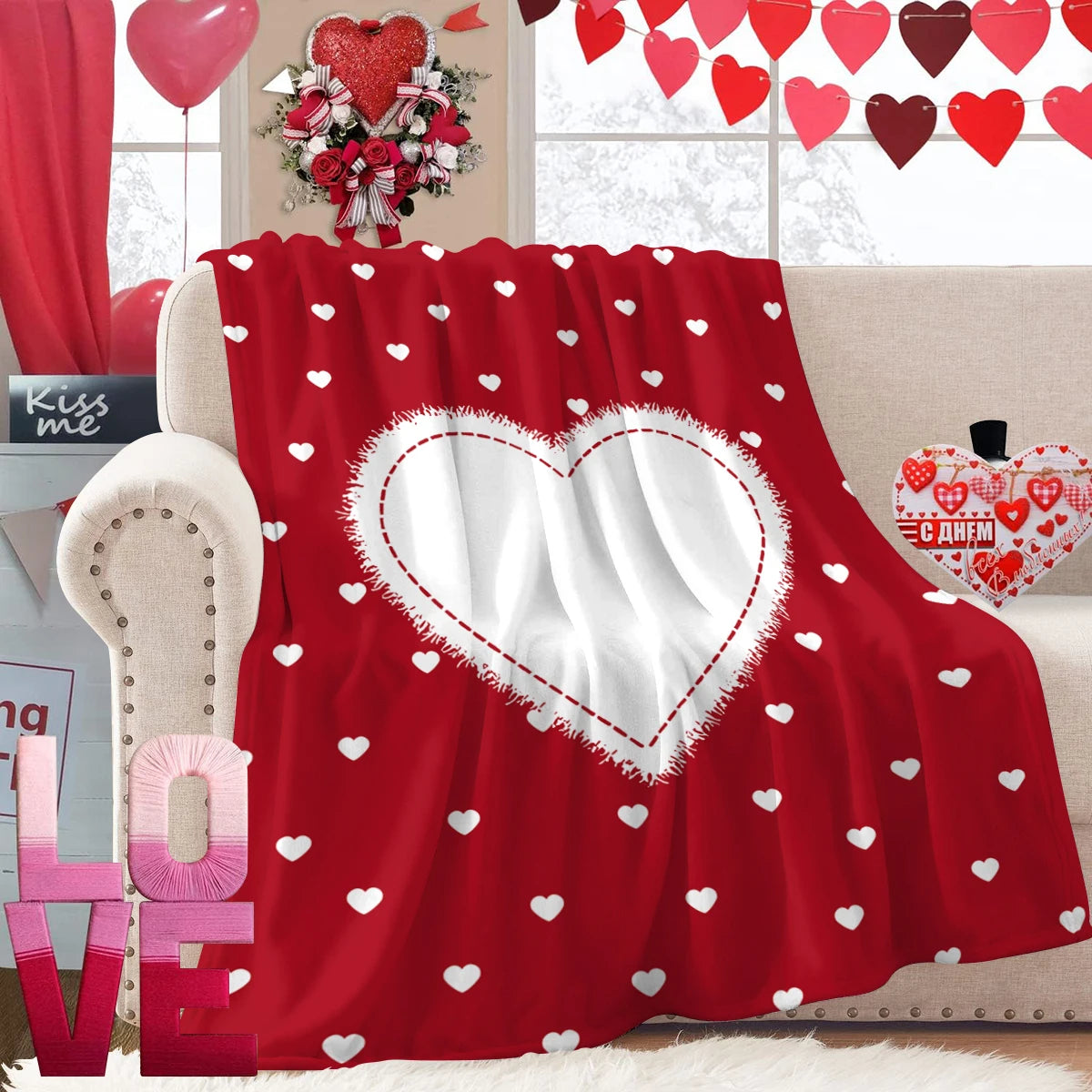 1pc  blanket, ultra soft and comfortable  heart-shaped rose