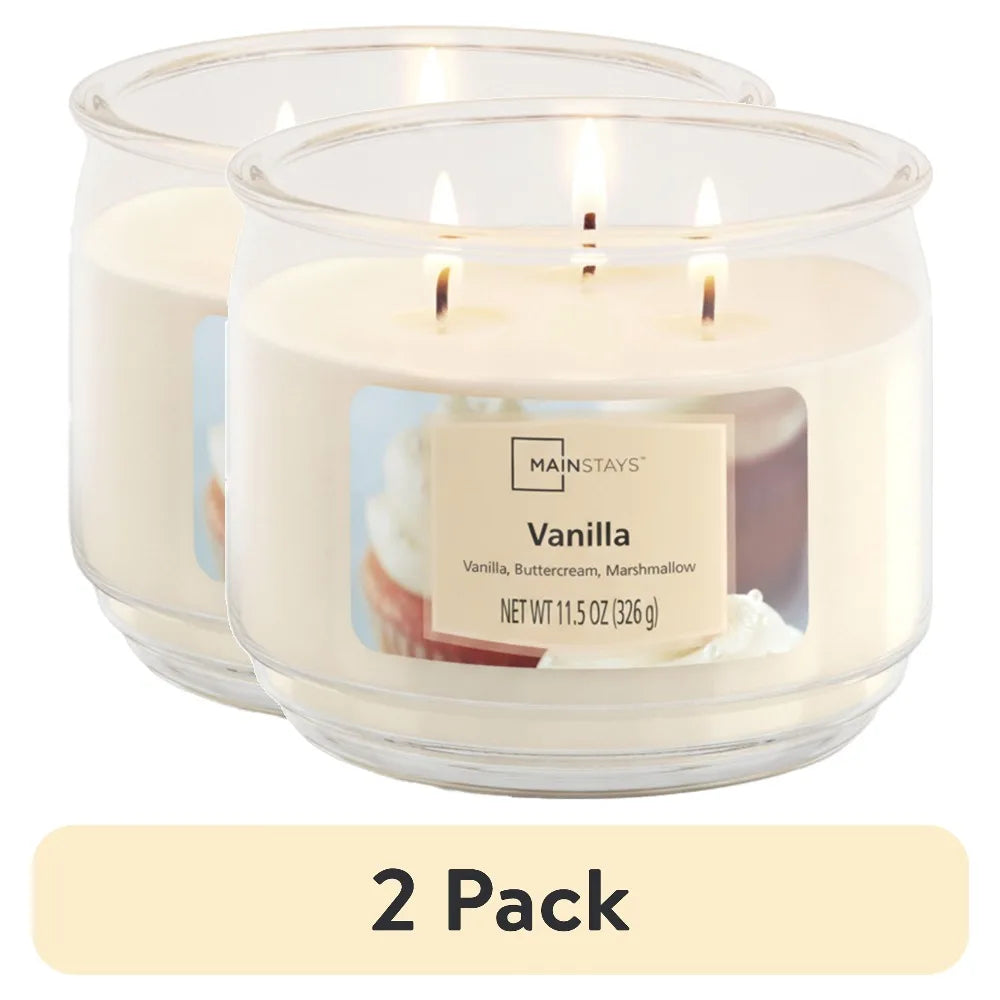 Vanilla Scented Glass Jar Candle 3 Wick 11.5 Ounce 2 Pack