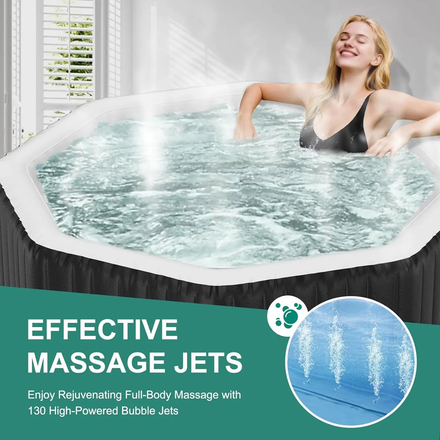 4-6 Person Inflatable Hot Tub, 77" X 77" X 25" 130 Bubble Jets,