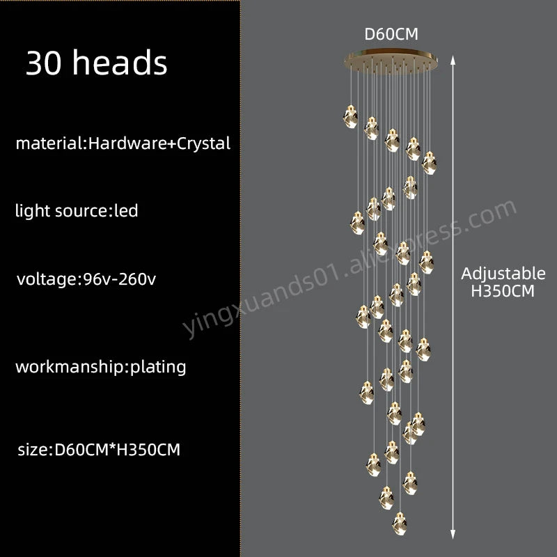 Crystal Chandelier for Living Room, Stairscase Pendant Lamps