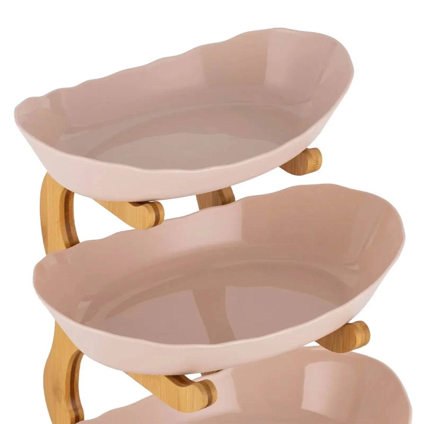 3 Tier Plastic Fruit Bowl W|Bamboo Countertop Stand,