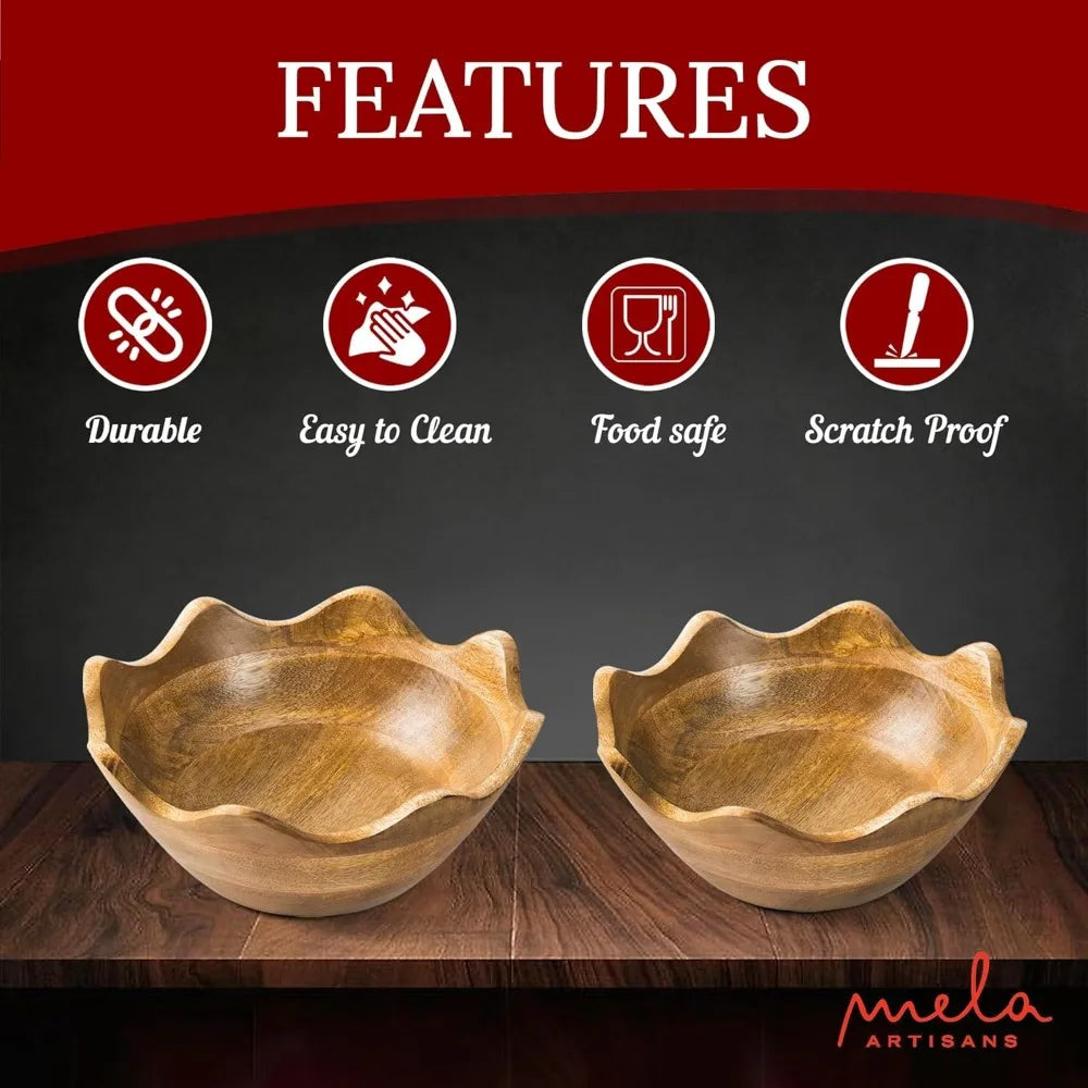 Handcrafted Wooden Bowls Set of 2, 12 & 10 Inch,