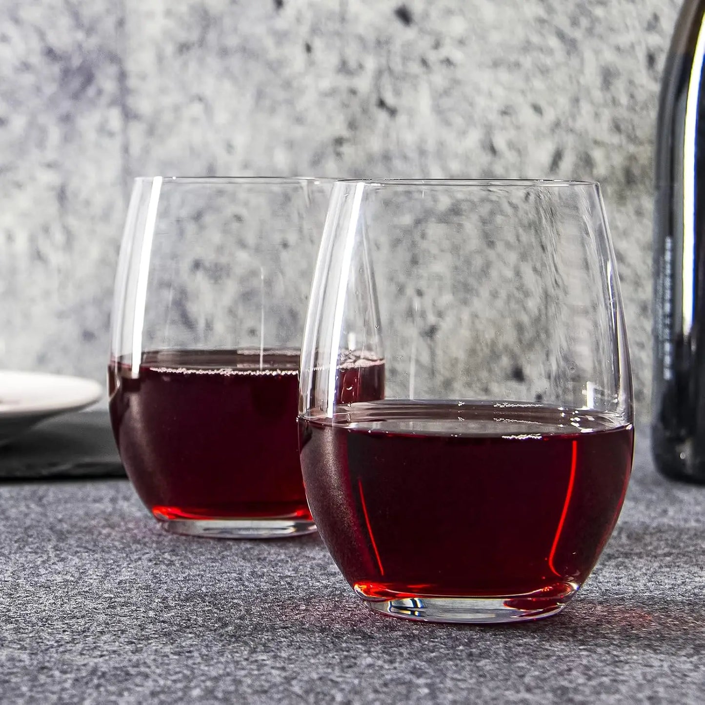 Stemless Wine Glasses Set of 12 15 Ounce Smooth Rim