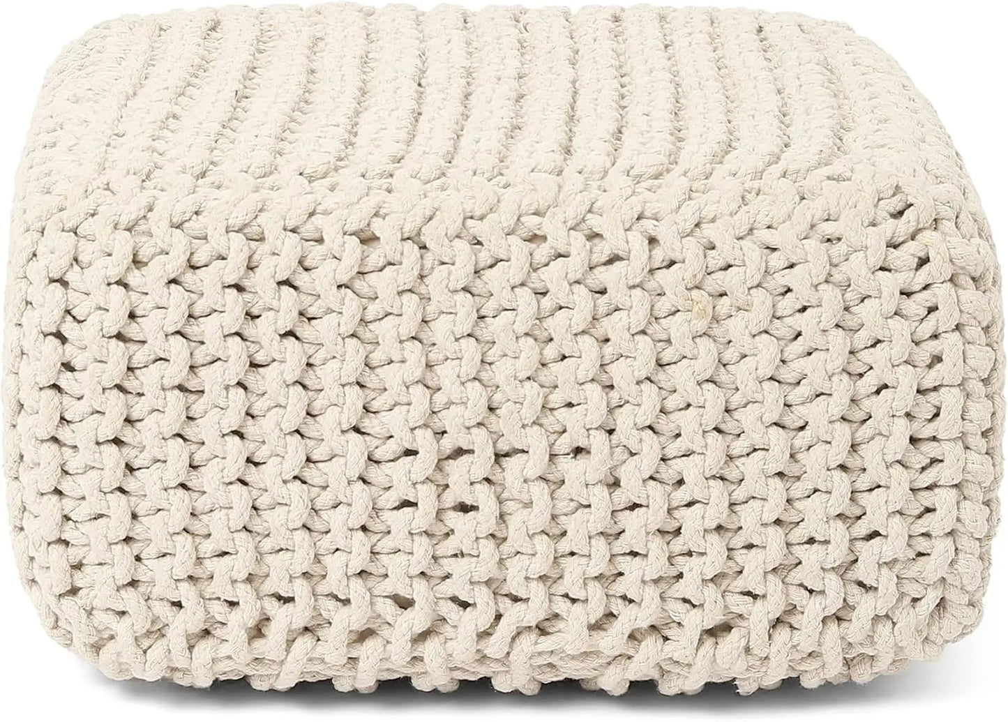 Cube Low Pouf Foot Stool Ottoman - Hand Knitted