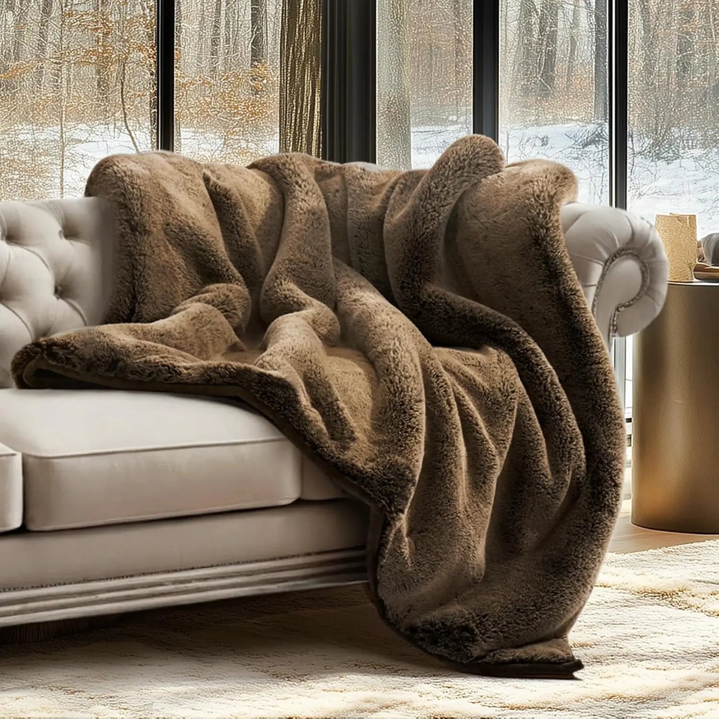 Luxury Soft Faux Chinchilla Fur Throw Blanket Thick Heavy