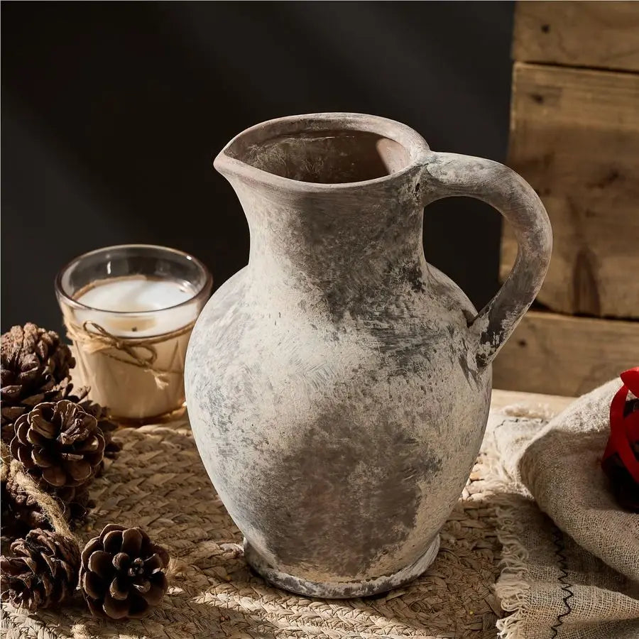 Ceramic Rustic Farmhouse Vase with Handle, Terracotta Vase