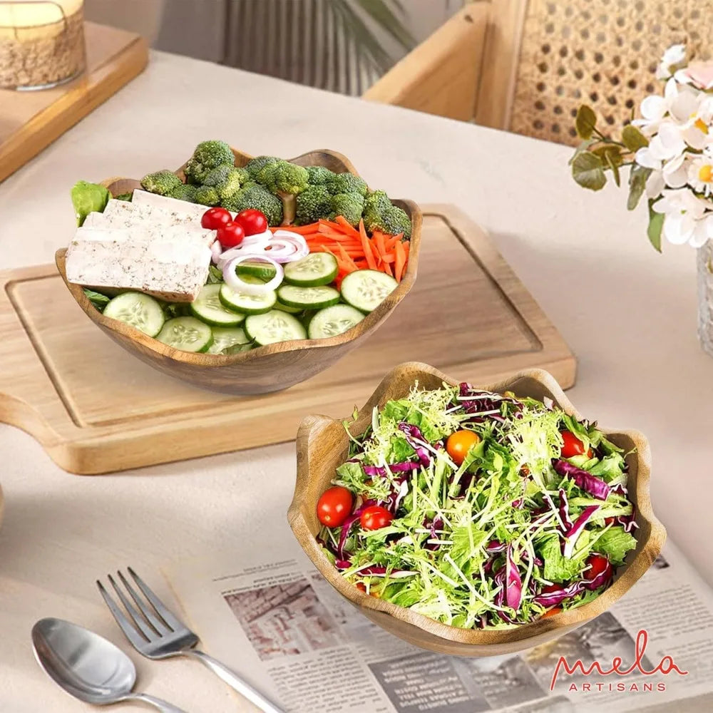 Handcrafted Wooden Bowls Set of 2, 12 & 10 Inch,