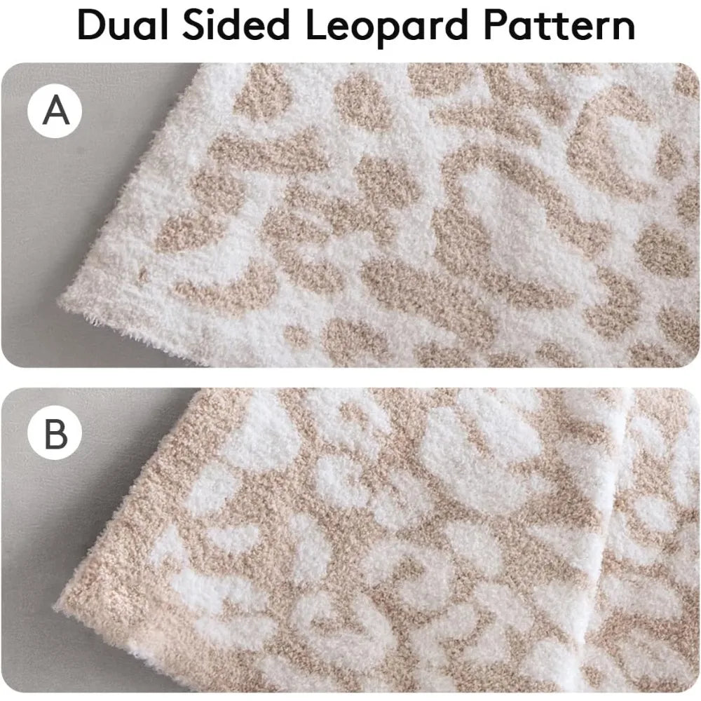 Large  Plush Leopard Blanket (71x78 inches, Khaki) Warm Reversible Cheetah