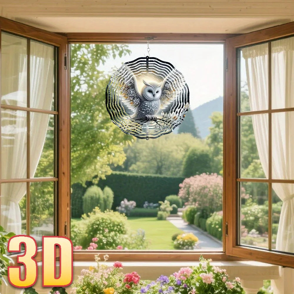 3D Owl Wind Chime Aluminum Spinning Wind Spinner