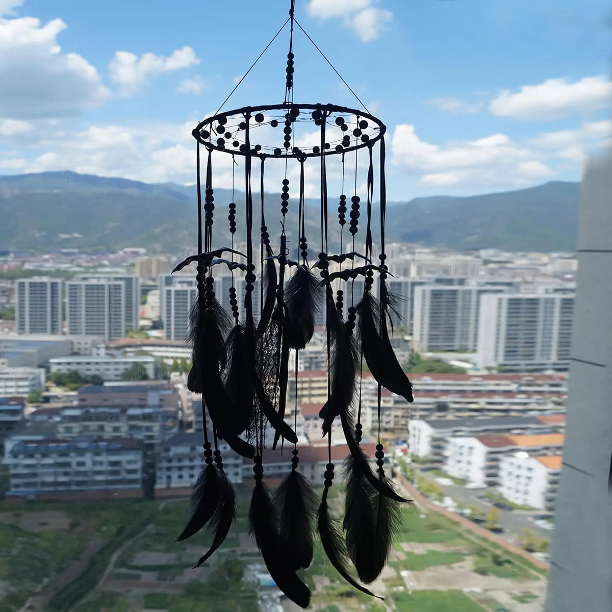 Halloween Gothic Black Dreamcatcher with 5 Bat Ornaments