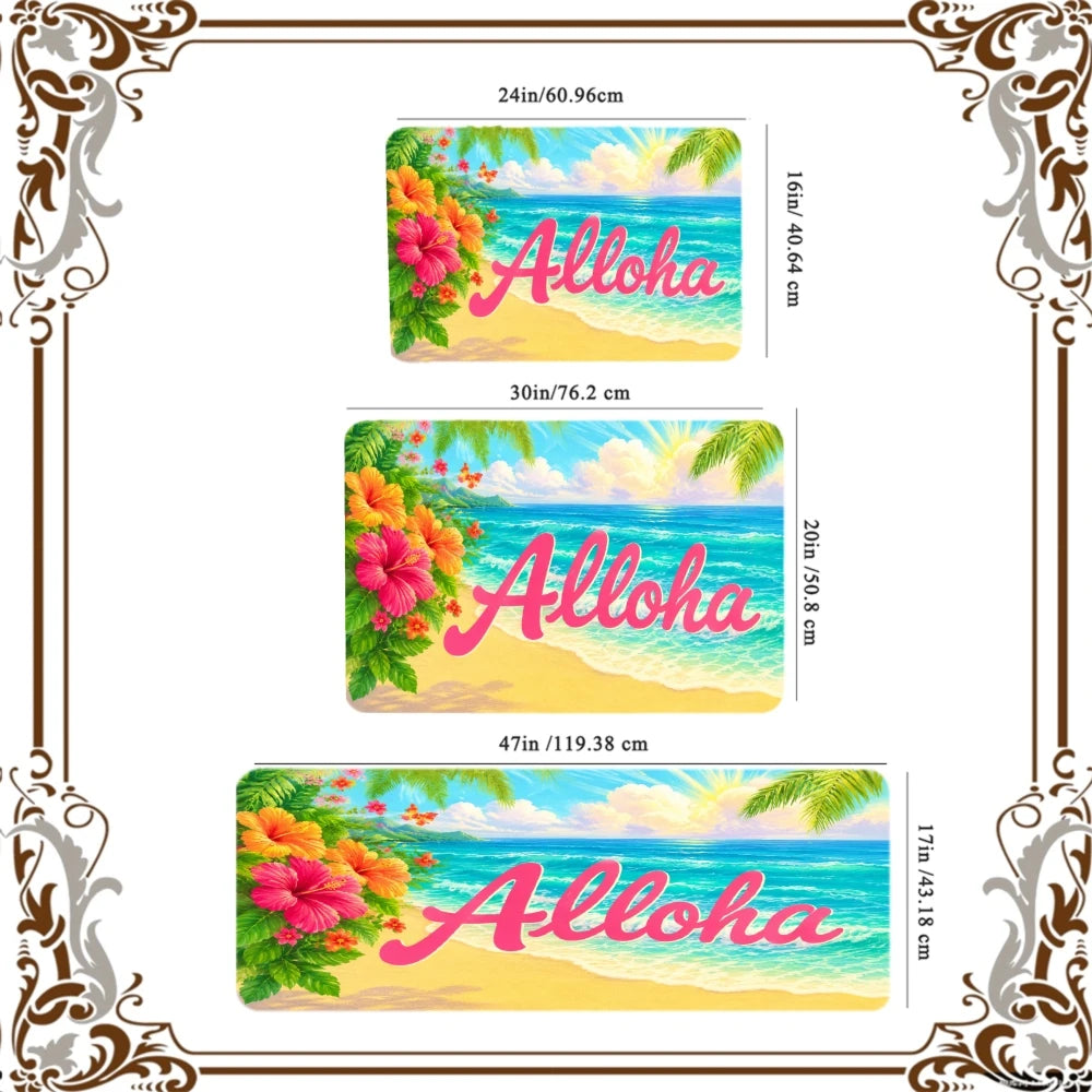3PCS Rugs, Aloha Beach Palm Flowers Sky Ocean Sun Dining Mat