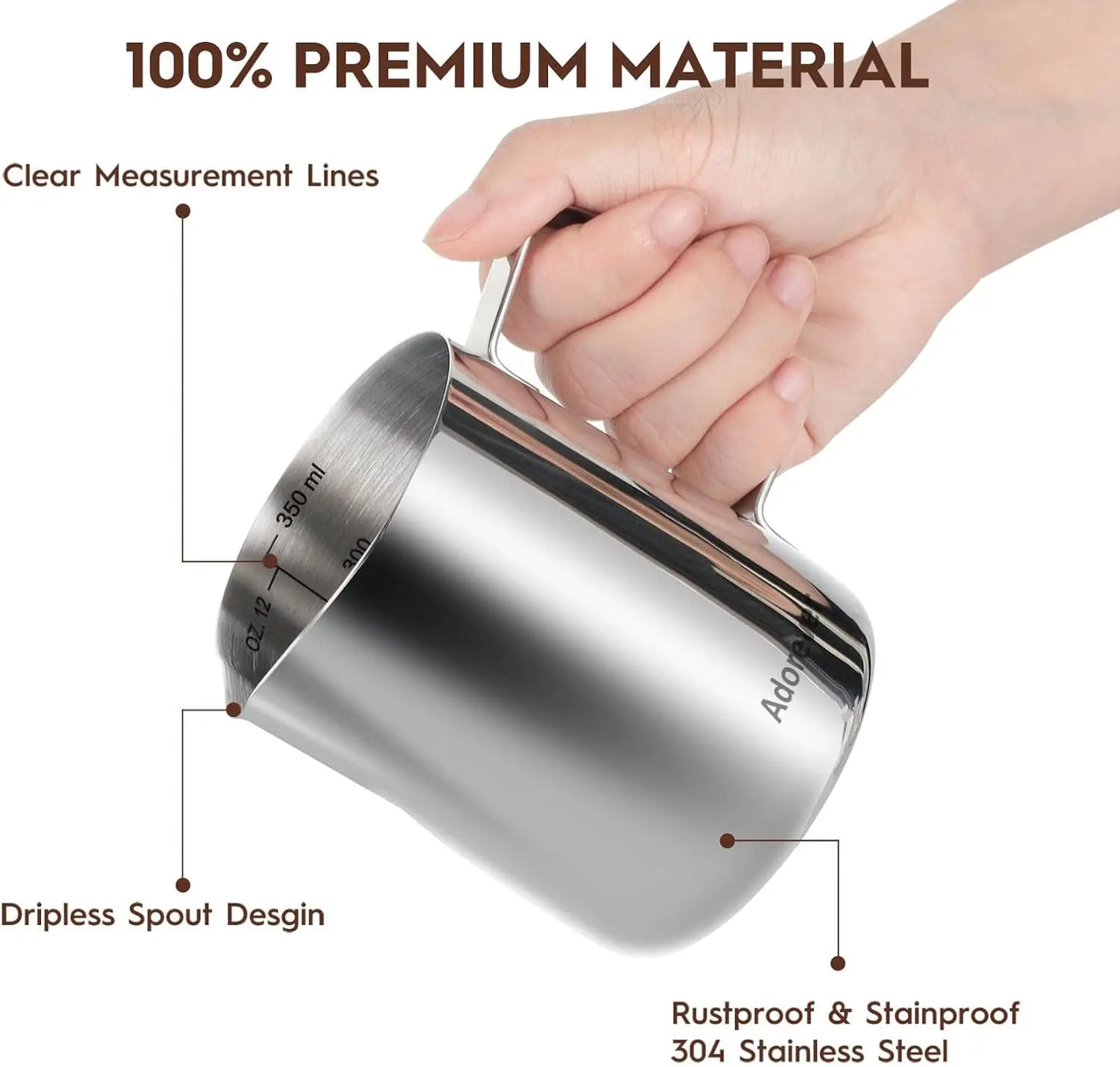 Stainless Steel Milk Frothing Pitcher 12oz-50oz