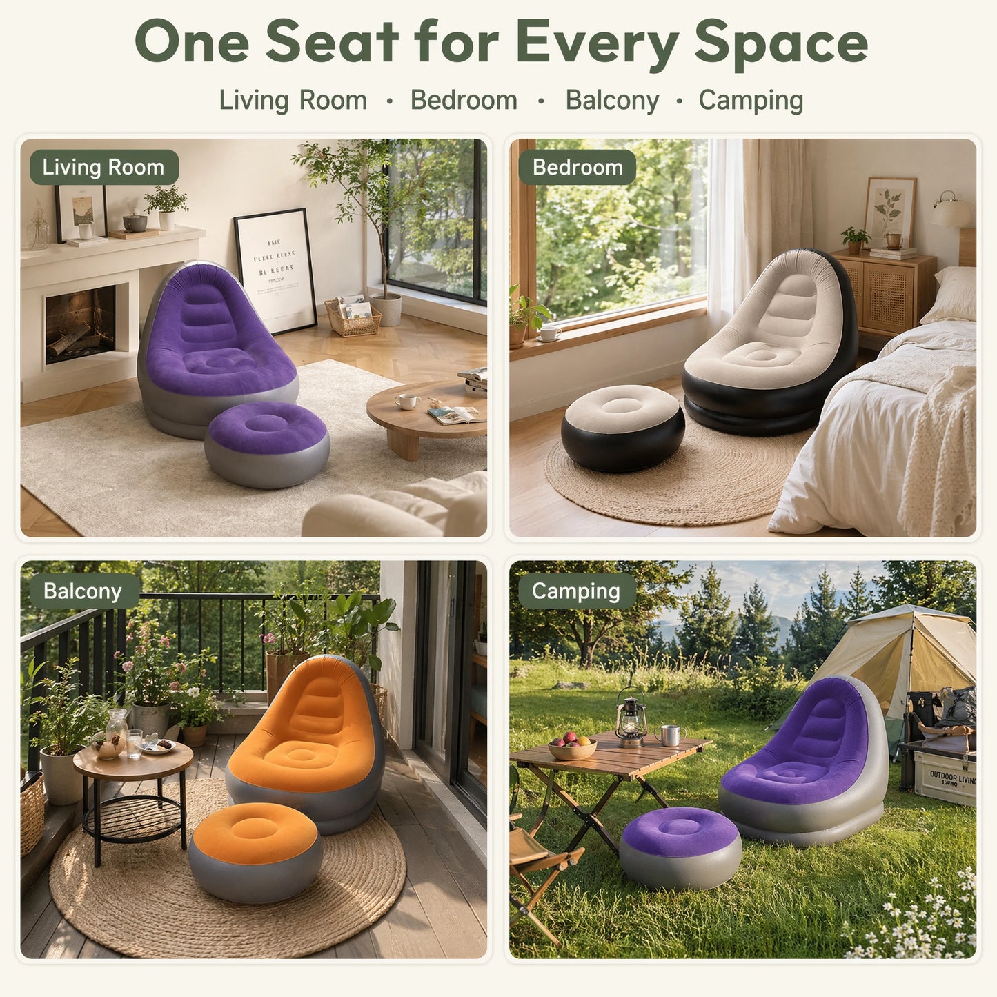 Inflatable Flocking Lazy Sofa Set with Foot Stool