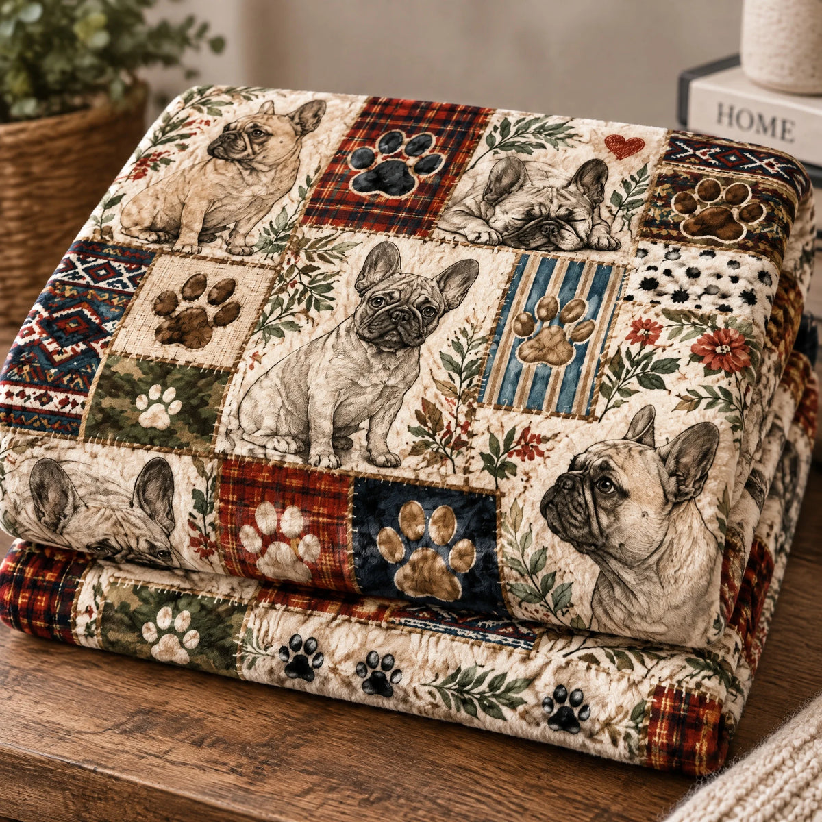 Dog Paw Patchwork Grid Throw Blanket